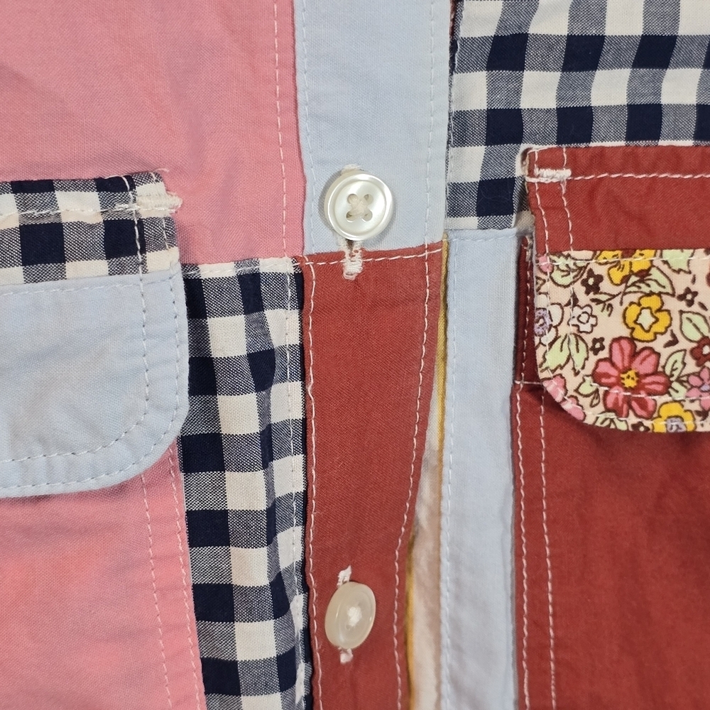 Lands End Plaid Patchwork Checkered Button Front … - image 7